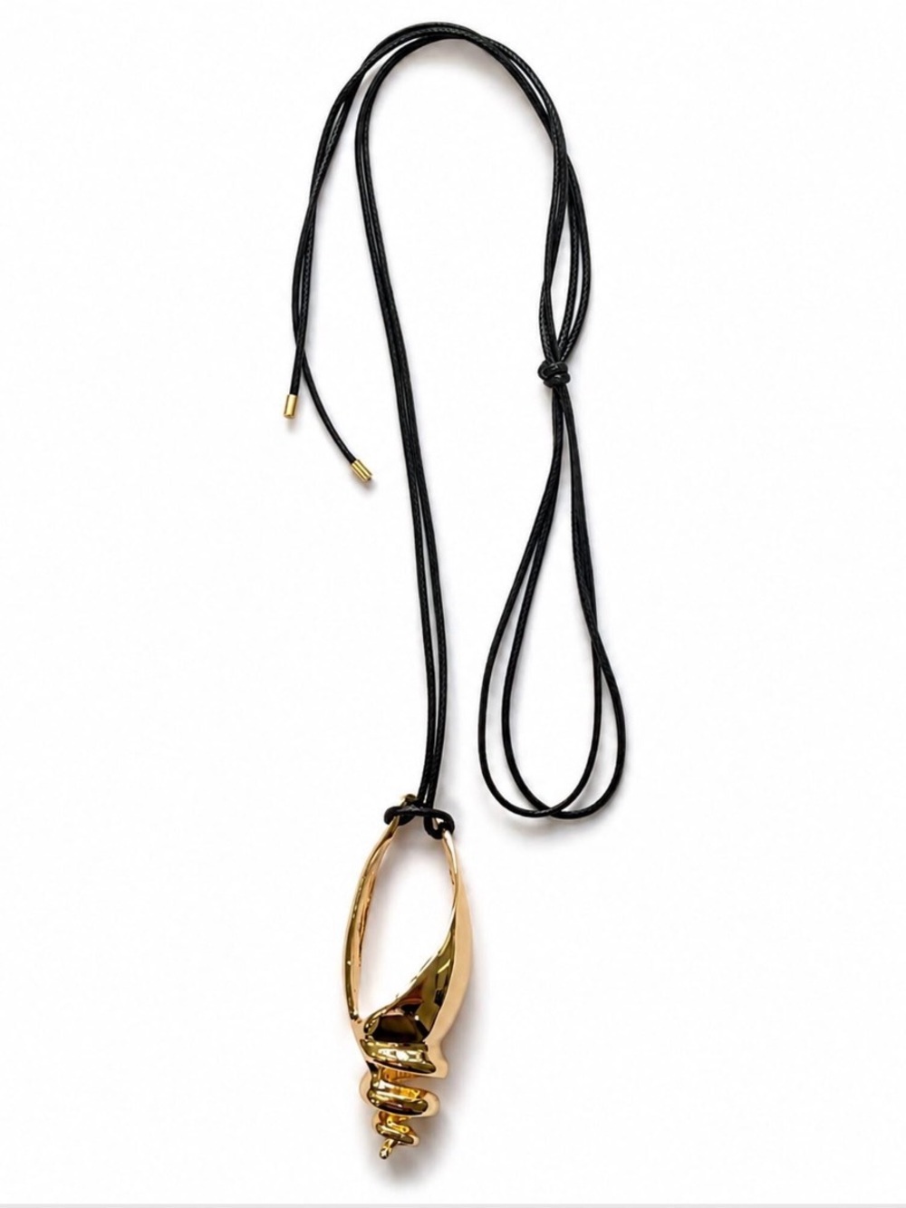 MAYAMAR Gold Shell Pendant Adjustable Faux Leather Cord Necklace 18K Gold Plated